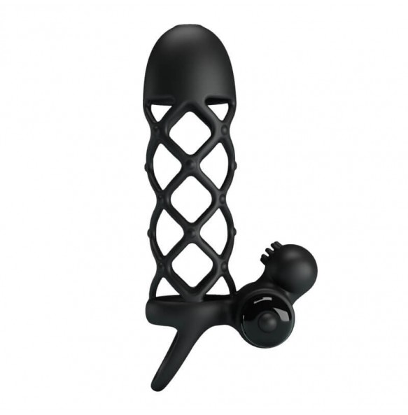 PRETTY LOVE - Fierce Men Vibrating Penis Sleeve With Ball Strap (L:13.5cm - D:3.6cm)